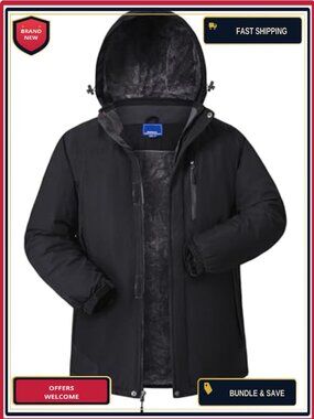 Winter Ski Jacket Mens Waterproof Fleece Lined Hooded Snow Coat
